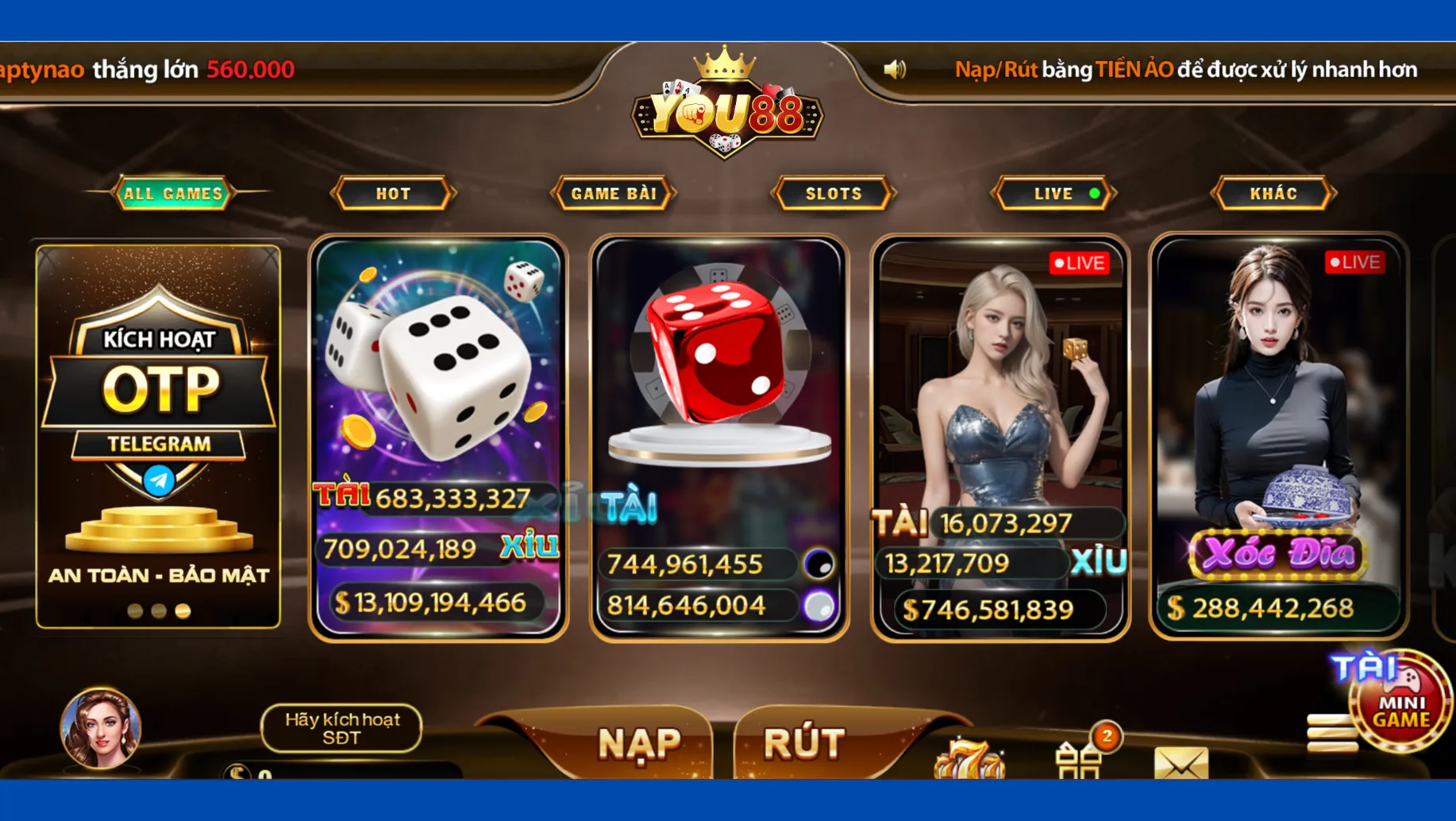 Giao diện You88 đẹp mắt, dễ sử dụng